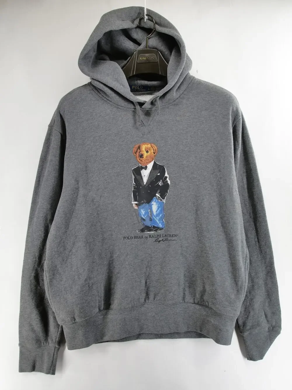 Ralph Lauren Men’s Large Polo BEAR Grey Hoodie Sweatshirt Jacket Dress